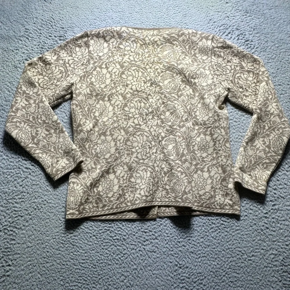 Oleana Norway Women's Wool Silk Cardigan Sweater Floral Jacquard Vintage